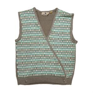 Haberdasher Vintage Wrap Sweater Vest Knit Geometric Checkered Sleeveless Multi